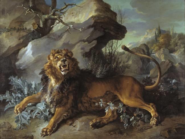 image graphique d'un lion chassant une mouche