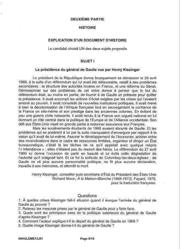 sujet d'histoire bac français