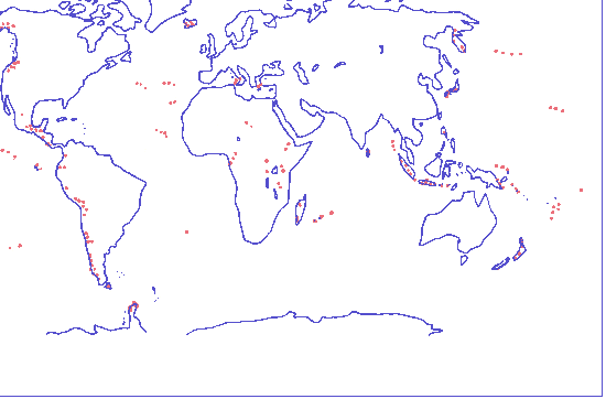 carte mondiale contenant les principaux volcans actifs