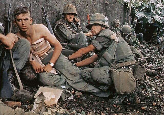 Wounded American troops during the battle of Hue
