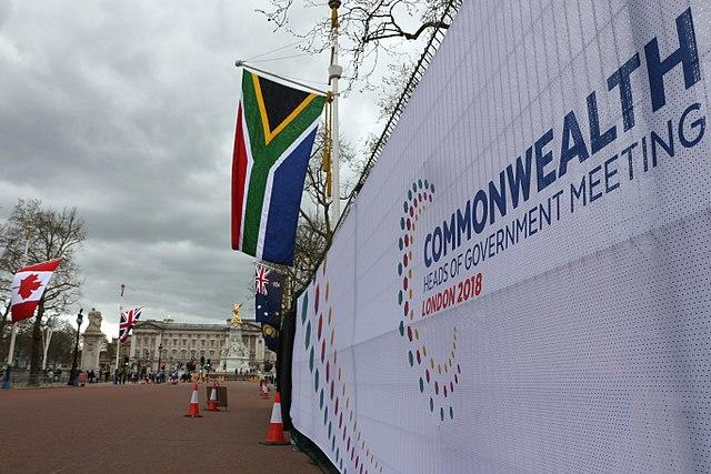 Jamaican and Canada flag flying outside the Commonwealth heads of government meeting