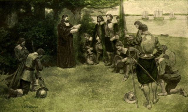 Artwork depicting the founding of James Town, Virginia