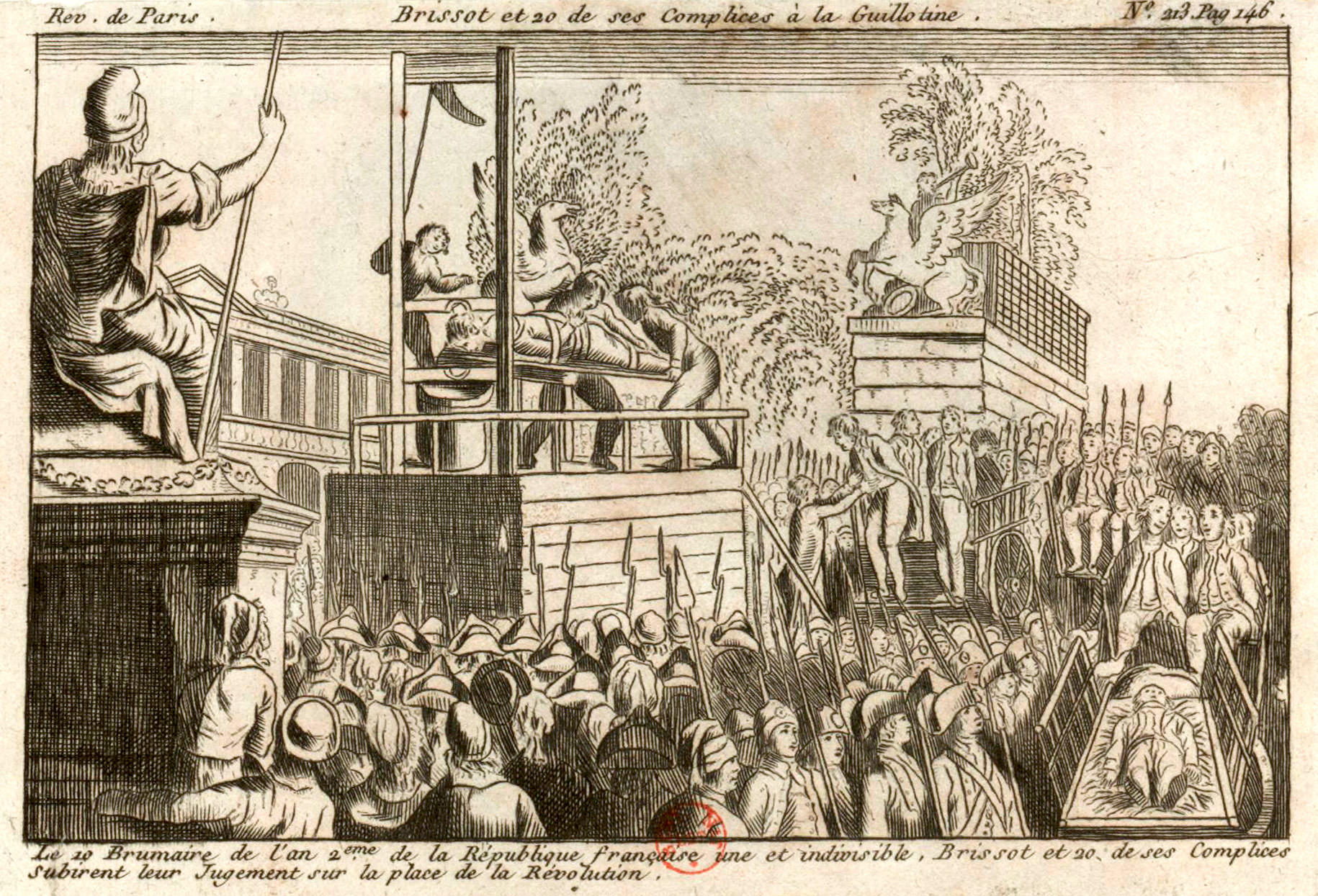 Illustration of the execution of the Girondins during the rain of terror.