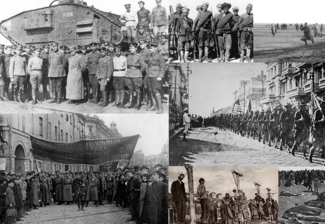 Different scenes from the Russian Civil War