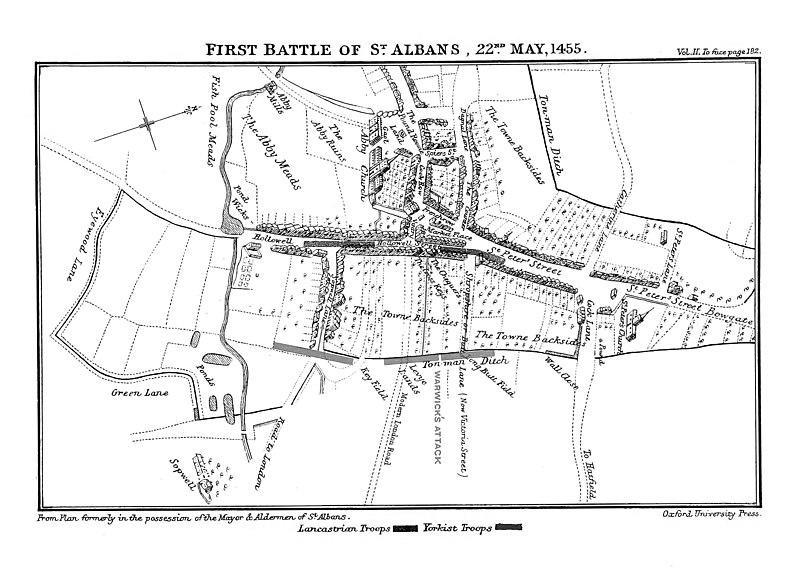 Old hand drawn geographical map of the first battle of st albans