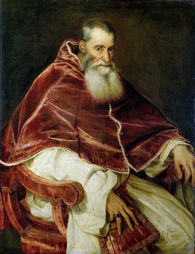 A detailed portrait of Pope Paul III by the artist Titian