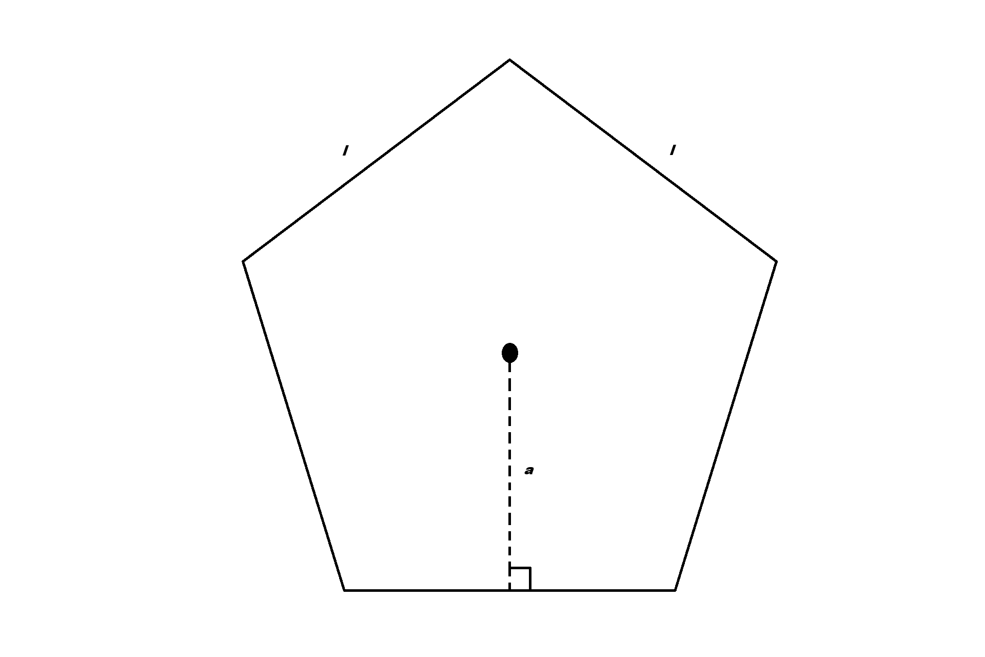labelled pentagon showing apothem at right angle to the midpoint of a side