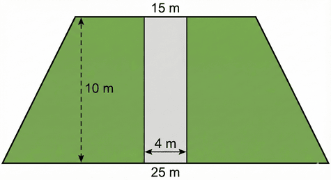 labelled trapezoid with parallel sides, height and pathway measurements