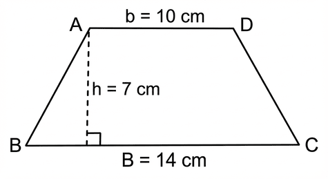 black and white trapezoid with labels for area calculation