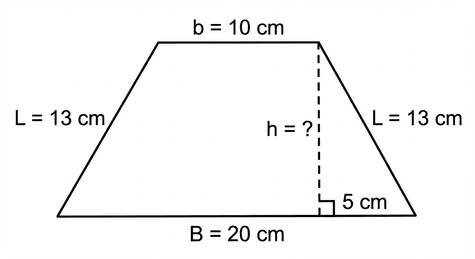 black and white trapezoid with length labels except height
