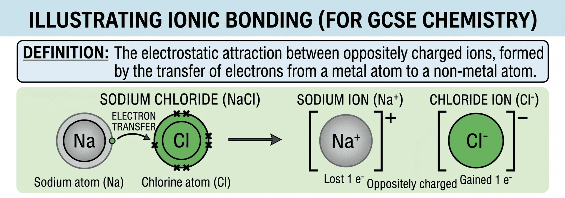 Illustration of ionic bonding for GCSE Chemistry