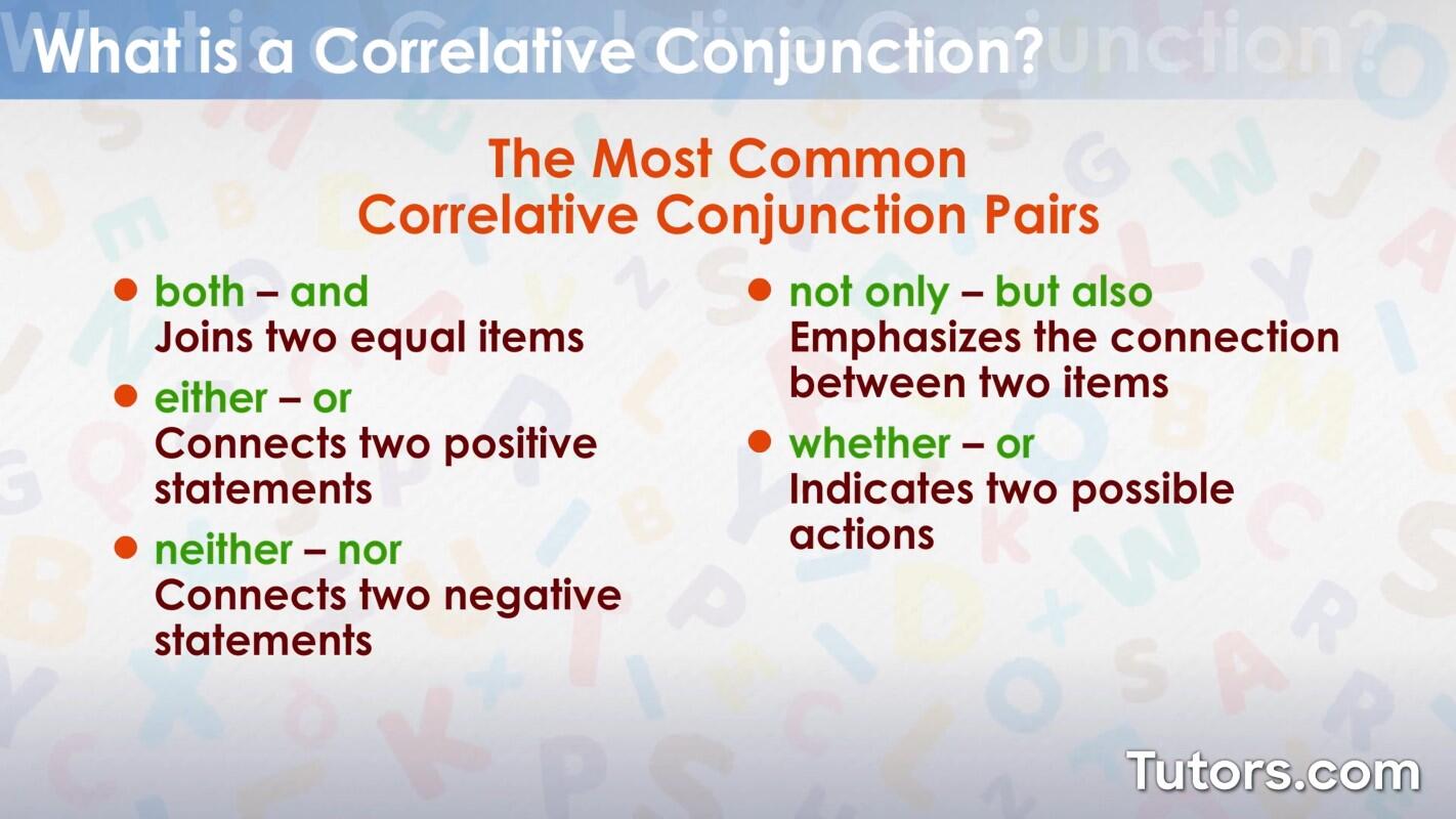 Common correlative conjunction pairs