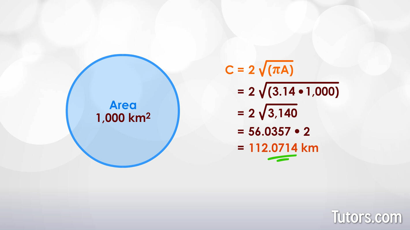 Find the perimeter from the area of a circle