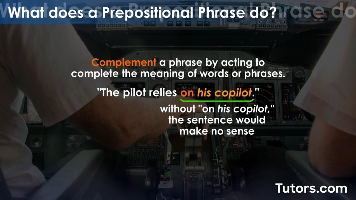 Prepositional phrases complement a phrase