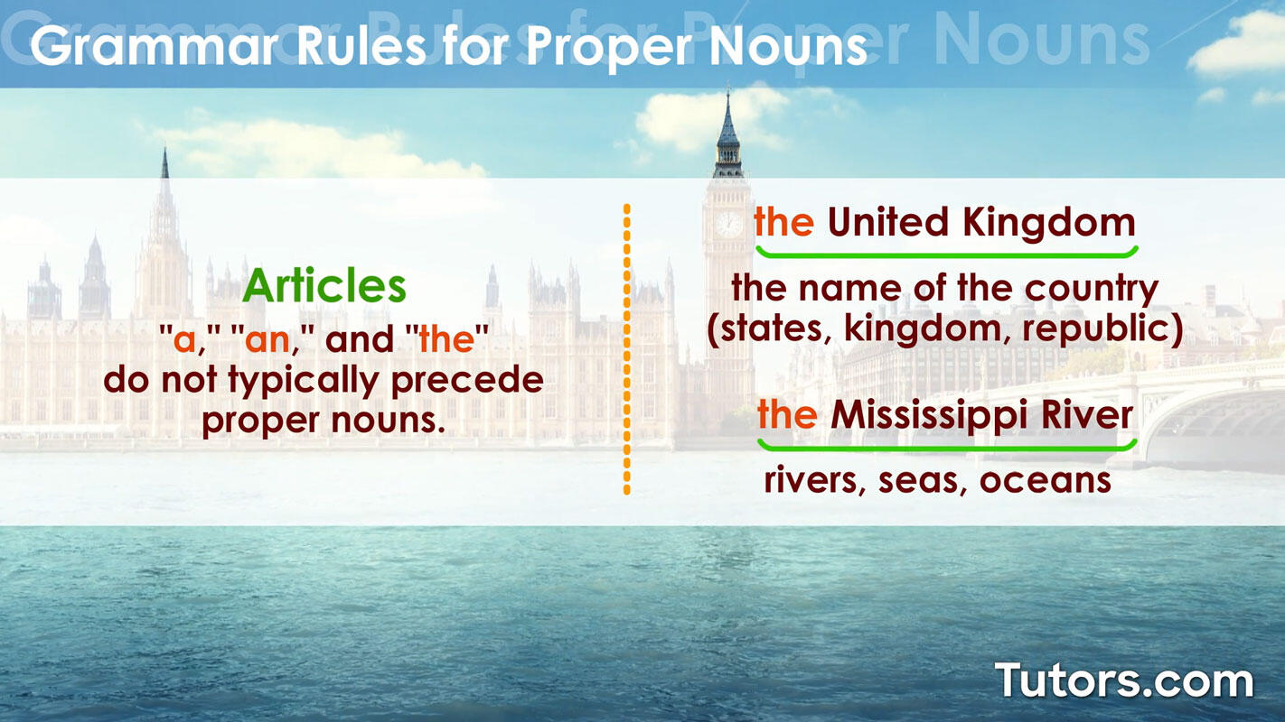 Proper noun grammar rules - articles