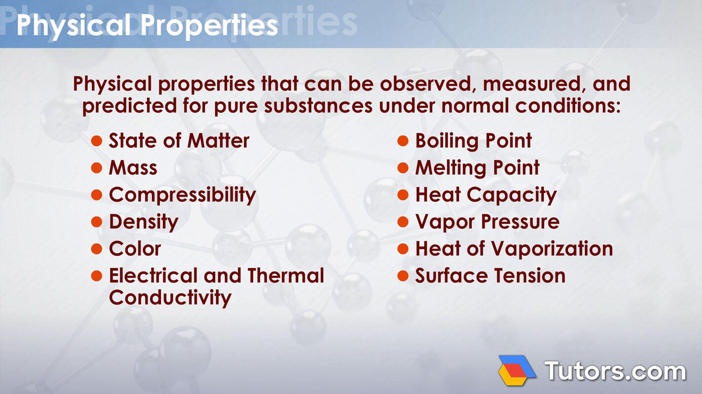 Pure substance physical properties