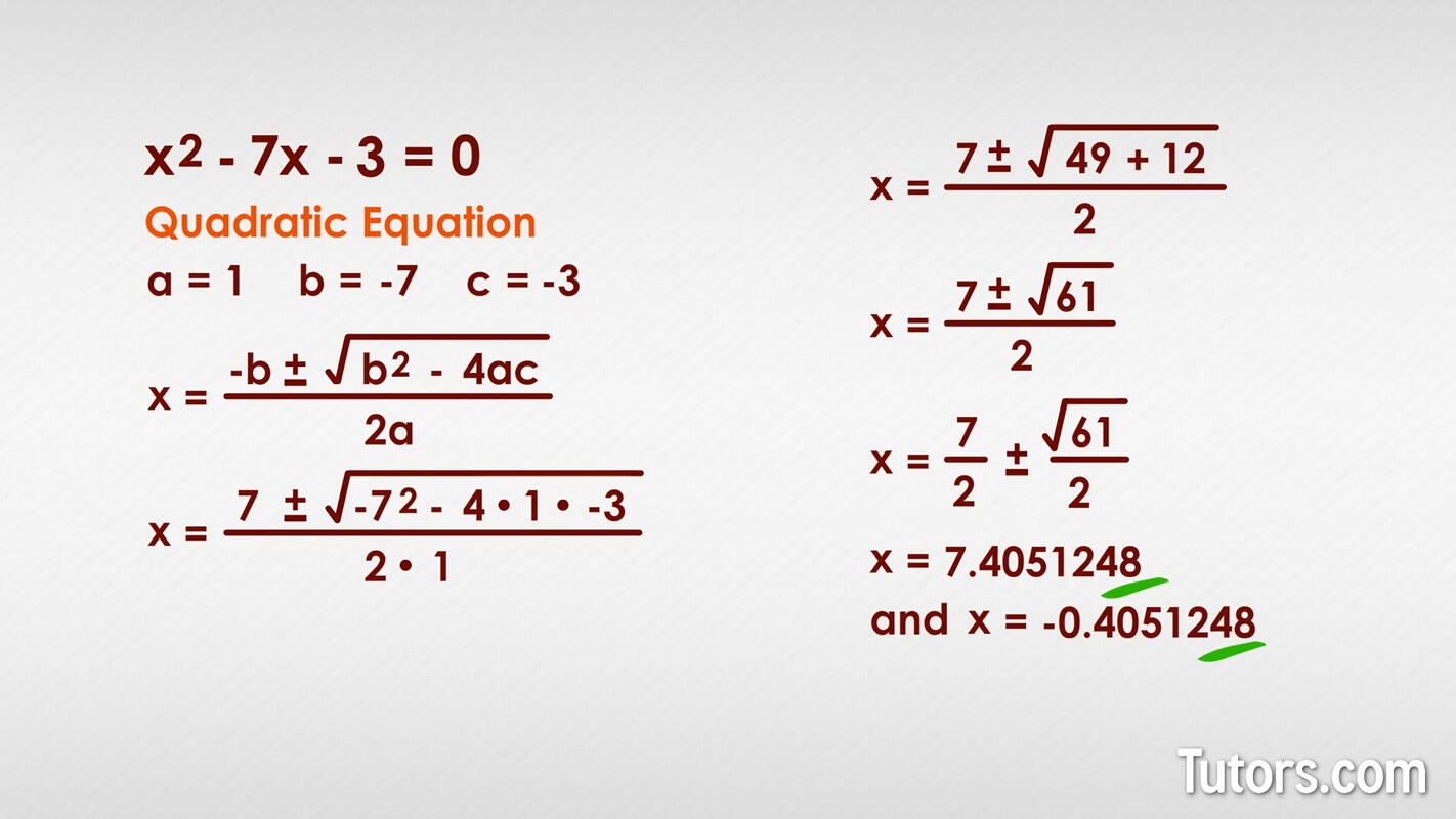Quadratic equation not factor example