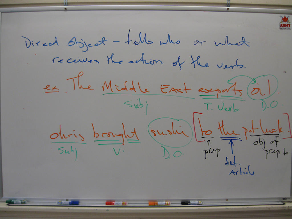 Direct object come after the verb and indirect object.
