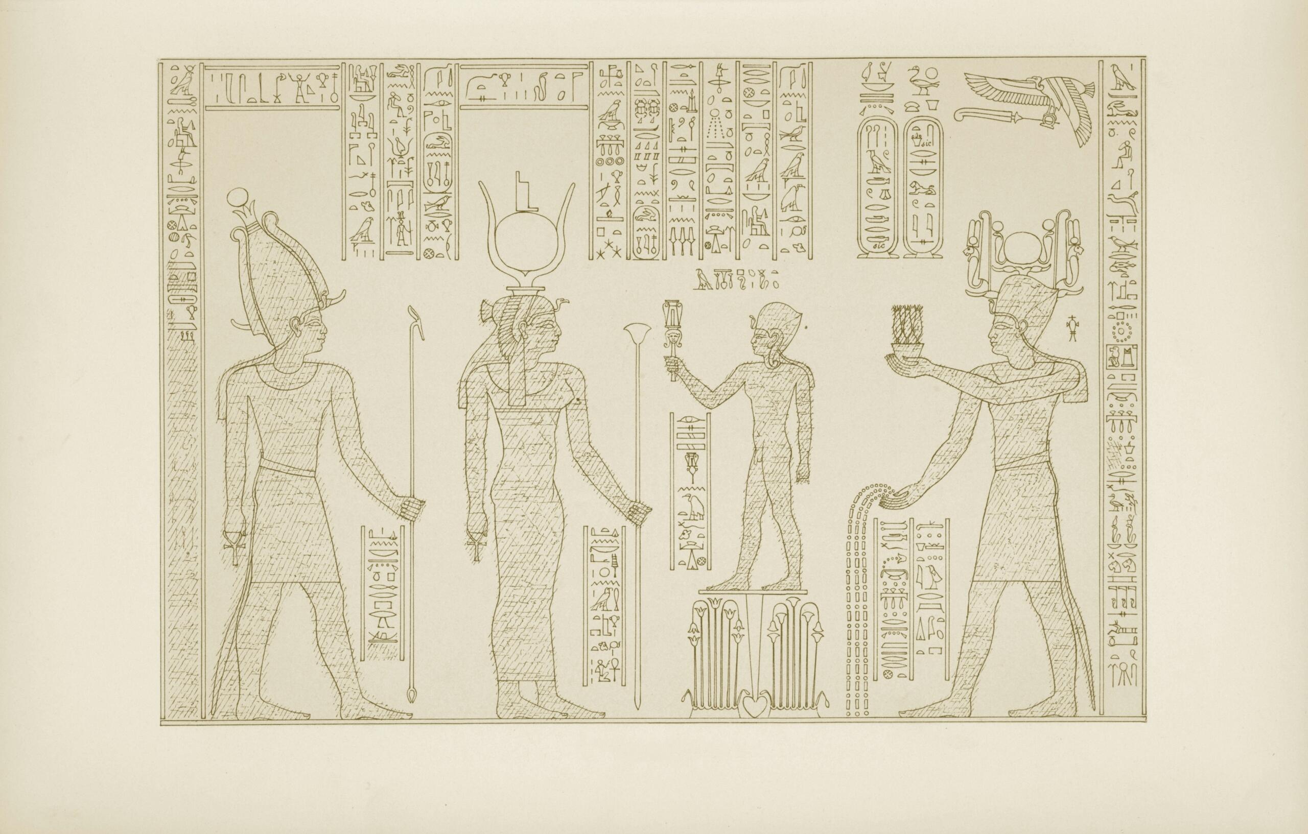Cleopatra VII și fiul ei Caesarion / Ptolemeu XV aducând ofrande zeilor egipteni.