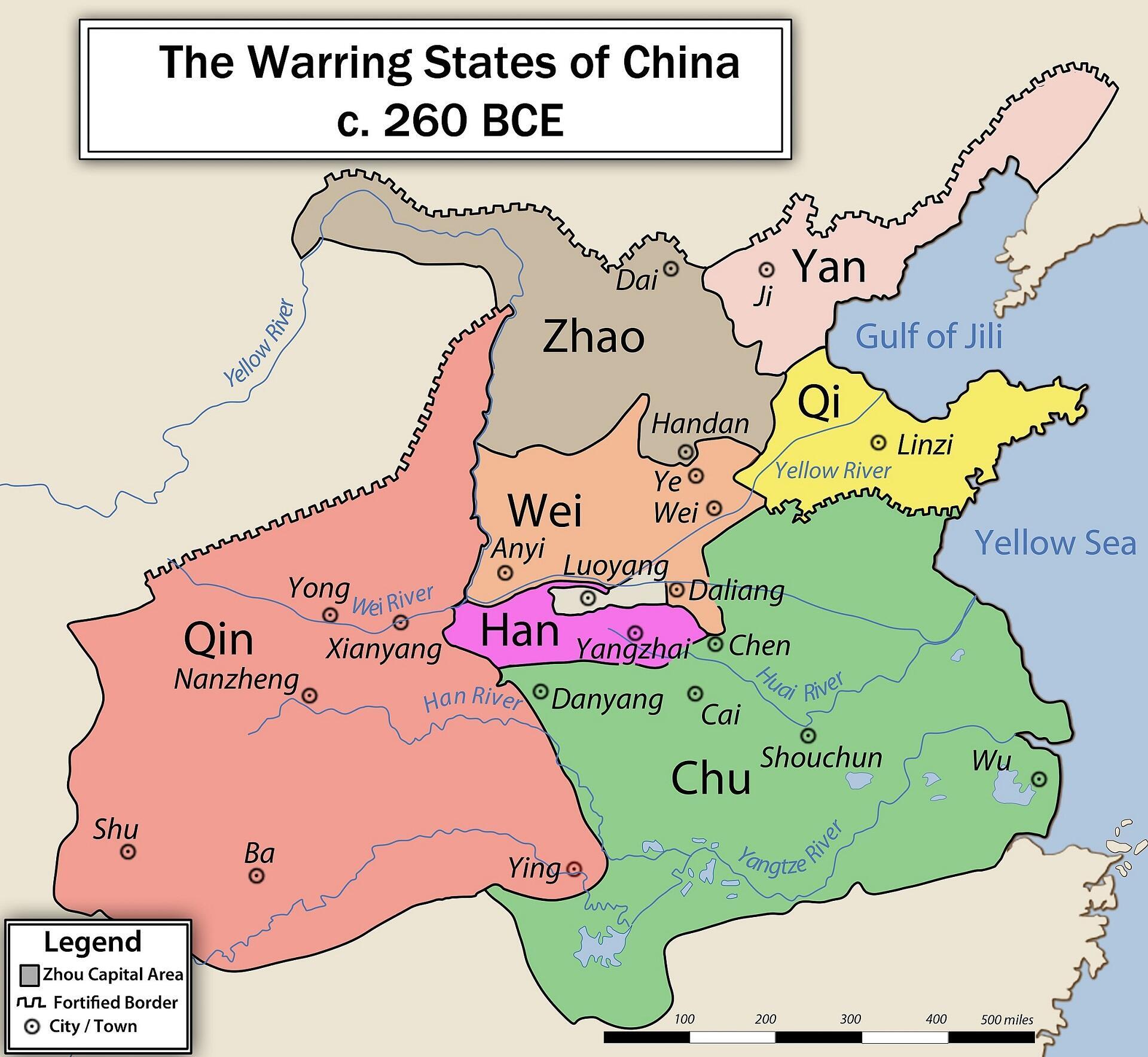 A map showing China during the Warring States period. 