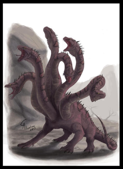 Ilustracija ćudovišnog, maštovitog čudovišta sa brojnim rukama, od kojih se svaka pruža u drugom smeru.