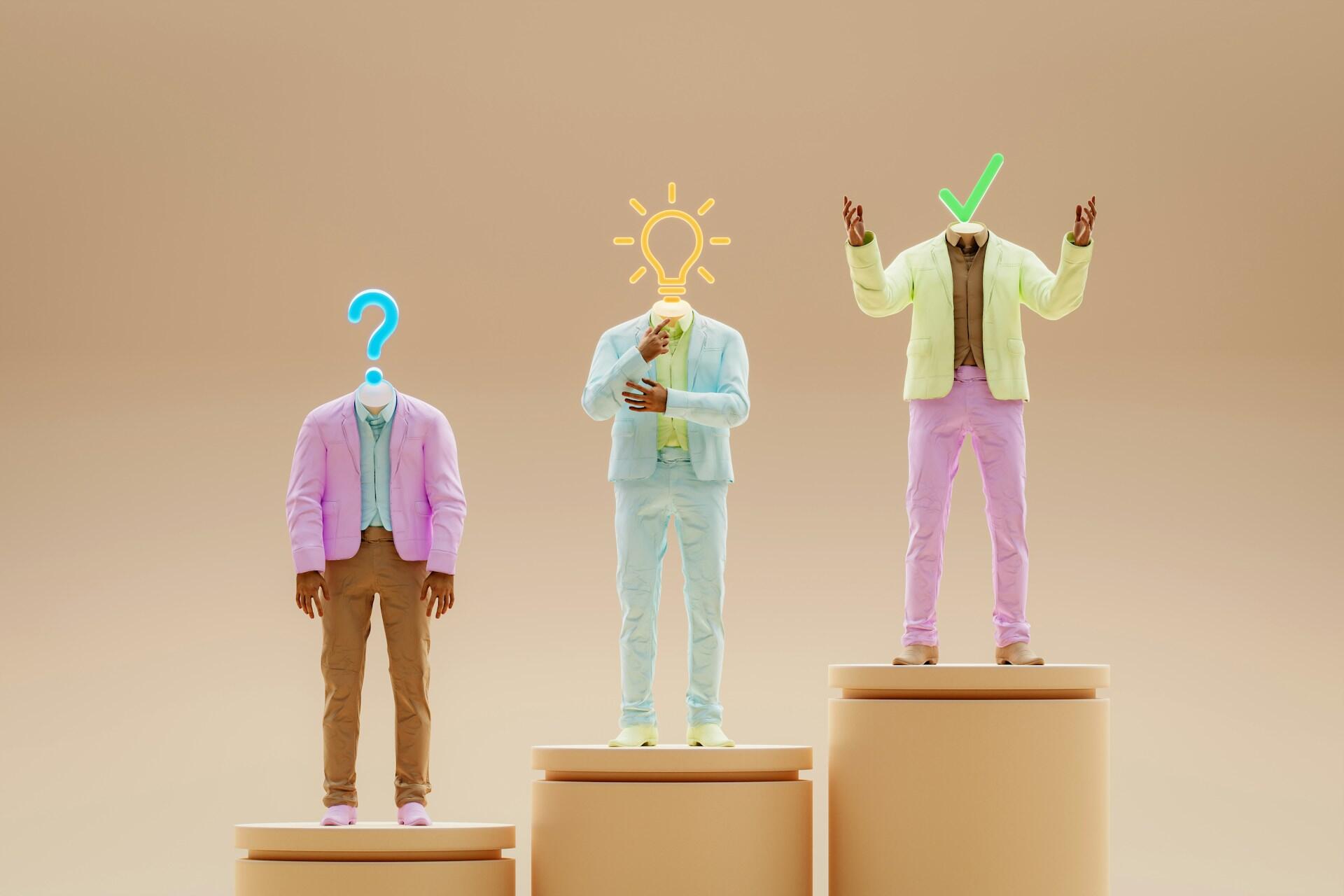 Illustration över tre personer på ett podium