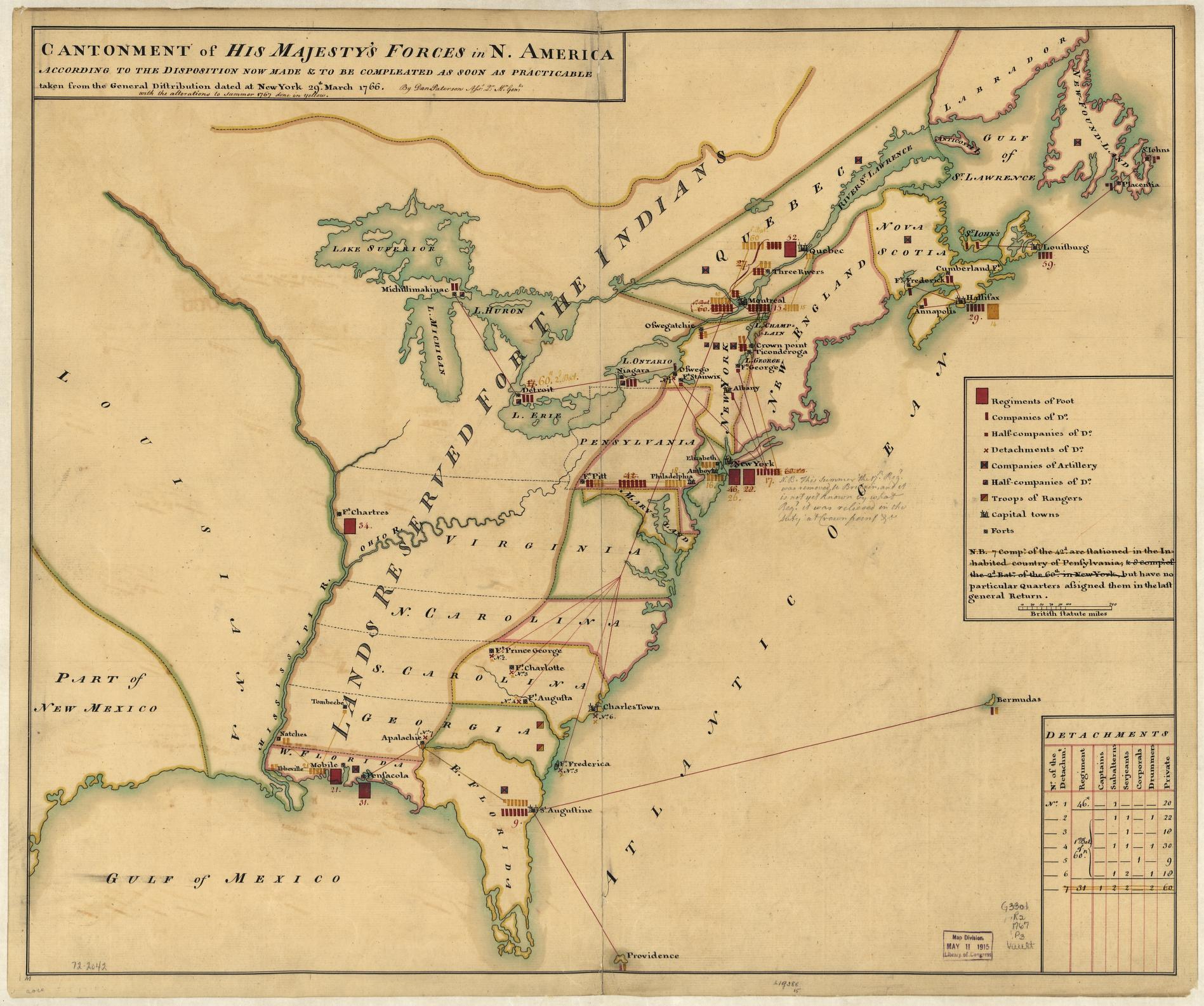 Karta föreställande de Brittiska kolonierna i Amerika 1766.