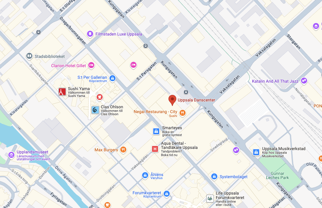 Hitta till Uppsala Danscenters lokaler i centrala Uppsala. 