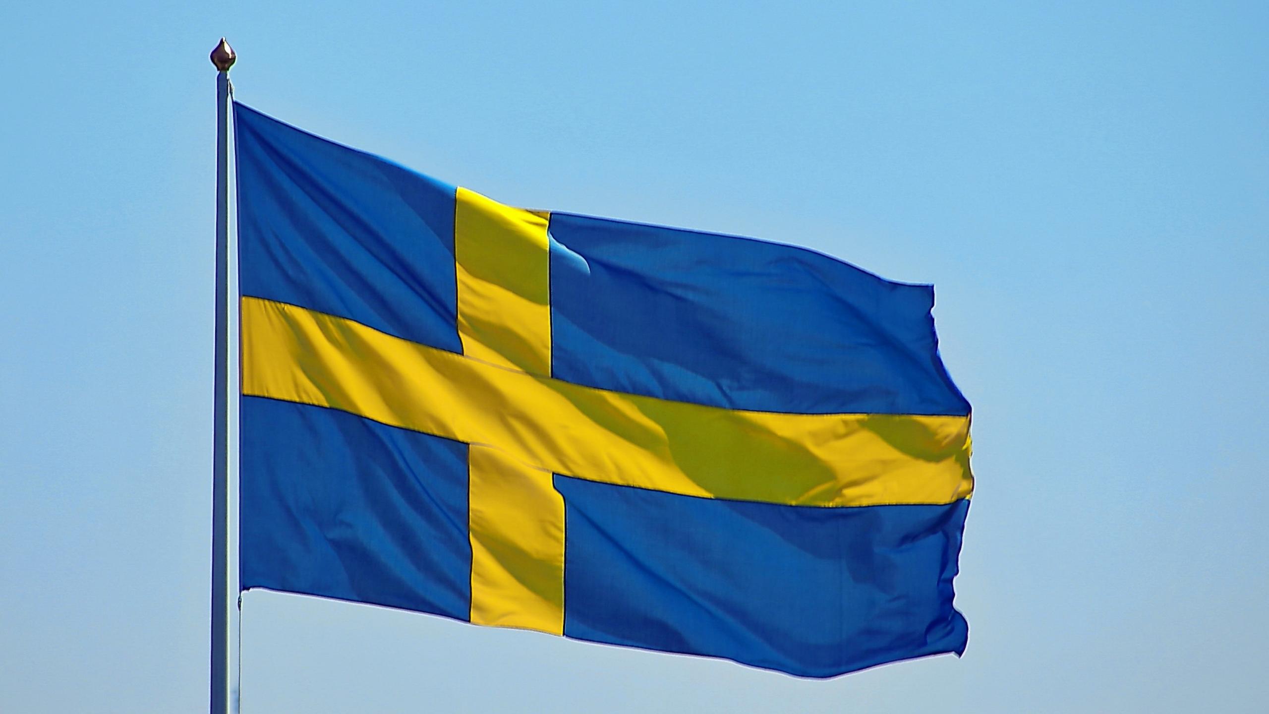 Den svenska flaggan har hissats. Svenska och tyska liknar varandra.
