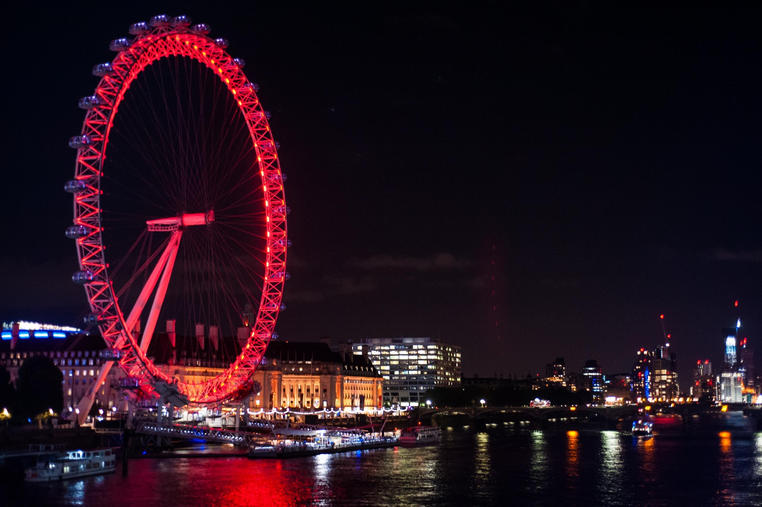 London Eye I kvällsbelysning och med stadens kanske bästa utsikt!