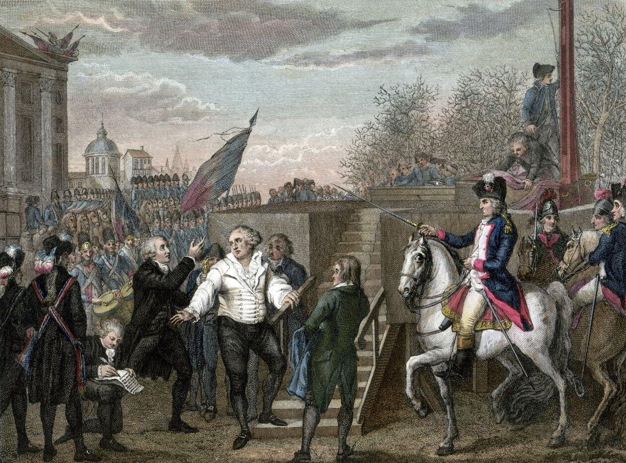 Franska revolutionen: Ludvig XVI:s död giljotinerad i Paris av Jean (efter) Duplessis Bertaux