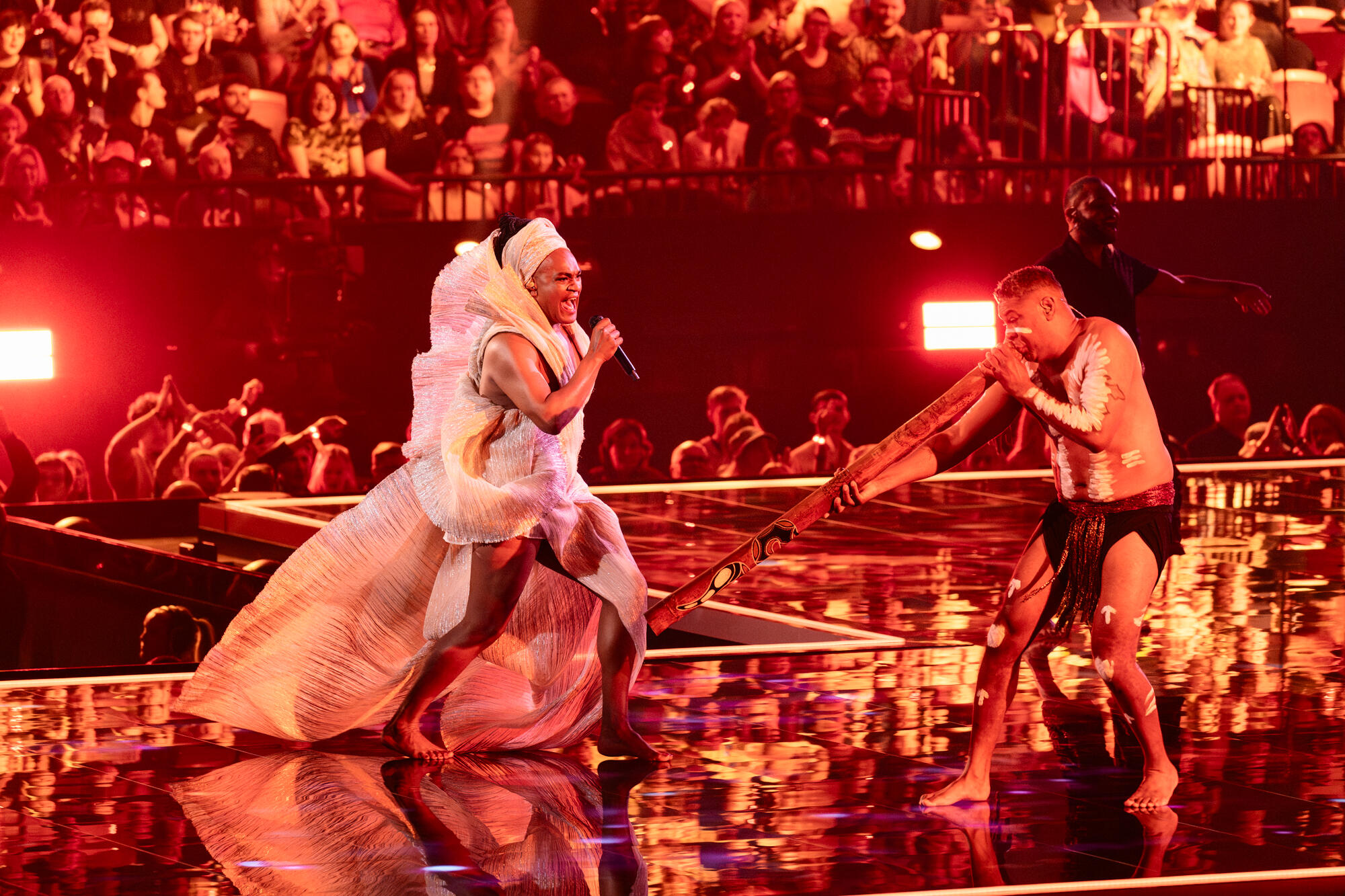 Electric Fields performing One Milkali (One Blood) for Australia at the First Semi-Final in Eurovision 2024.