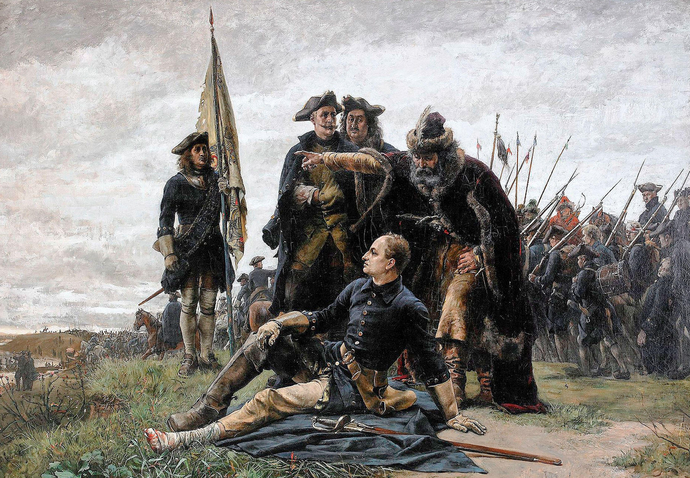 Målning föreställande Karl XII under Slaget vid Poltava målad av Gustaf Olof Cederström.