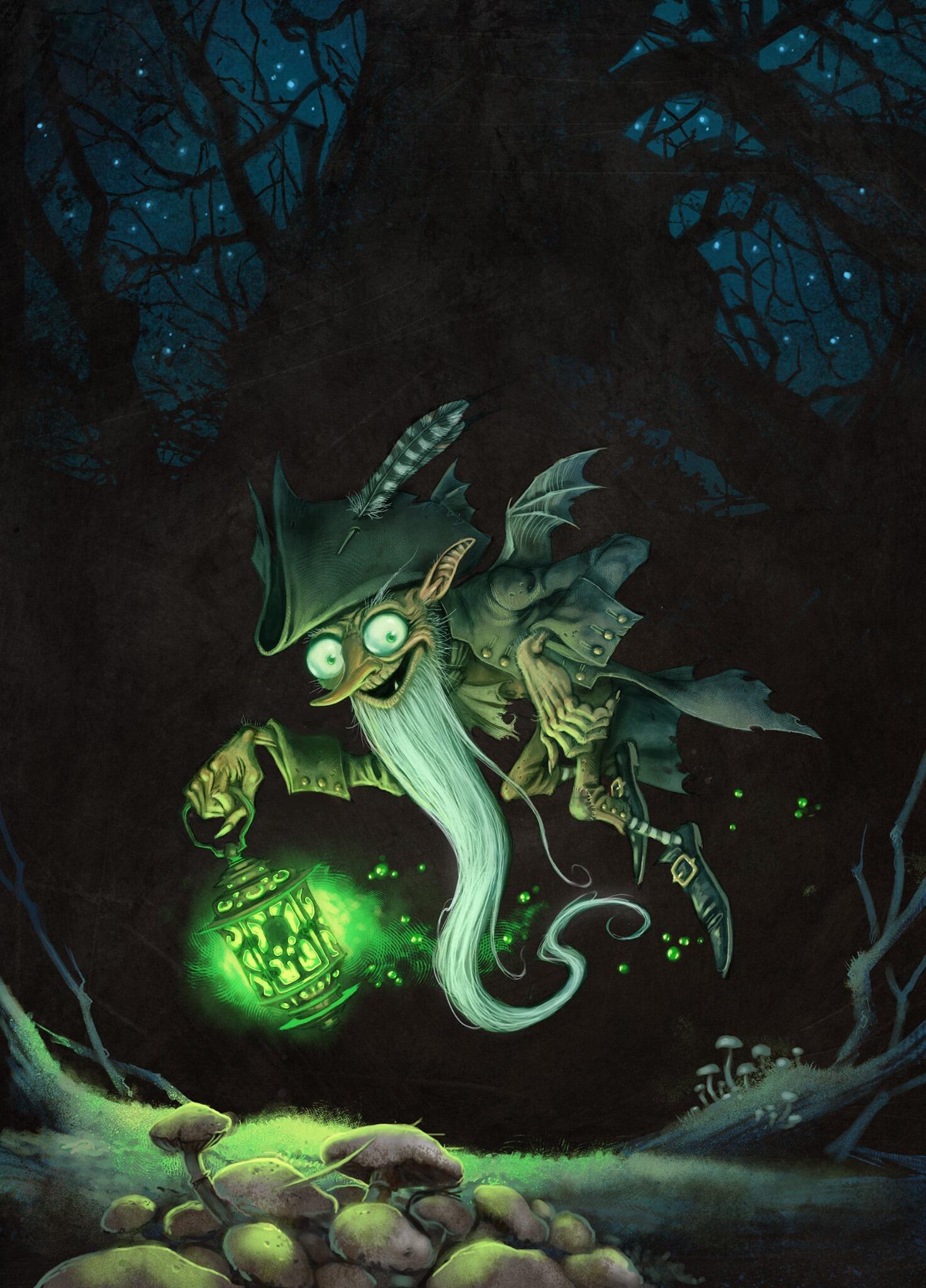 Johan Lagerkrants illustration av en lyktgubbe från boken "Nordiska Väsen".