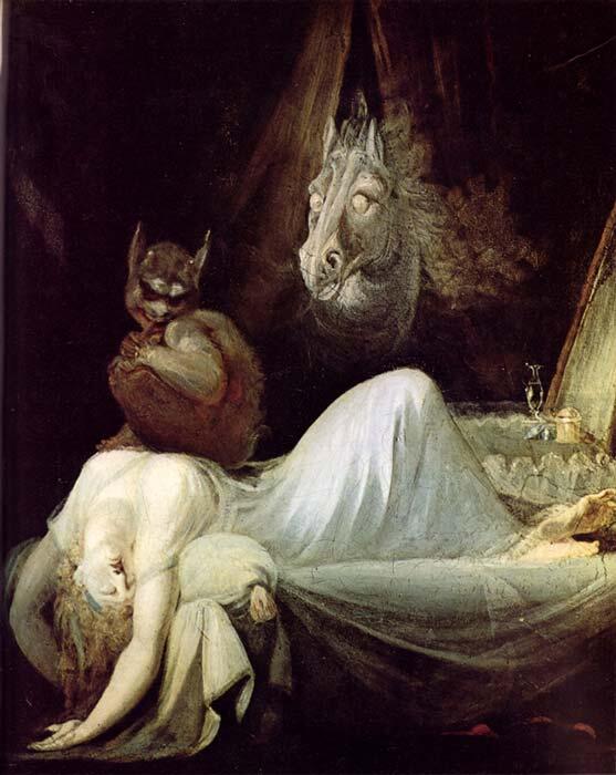 I målningen "The Nightmare" av Henry Fuseli, 1781 syns Maran och hästen, märren.
