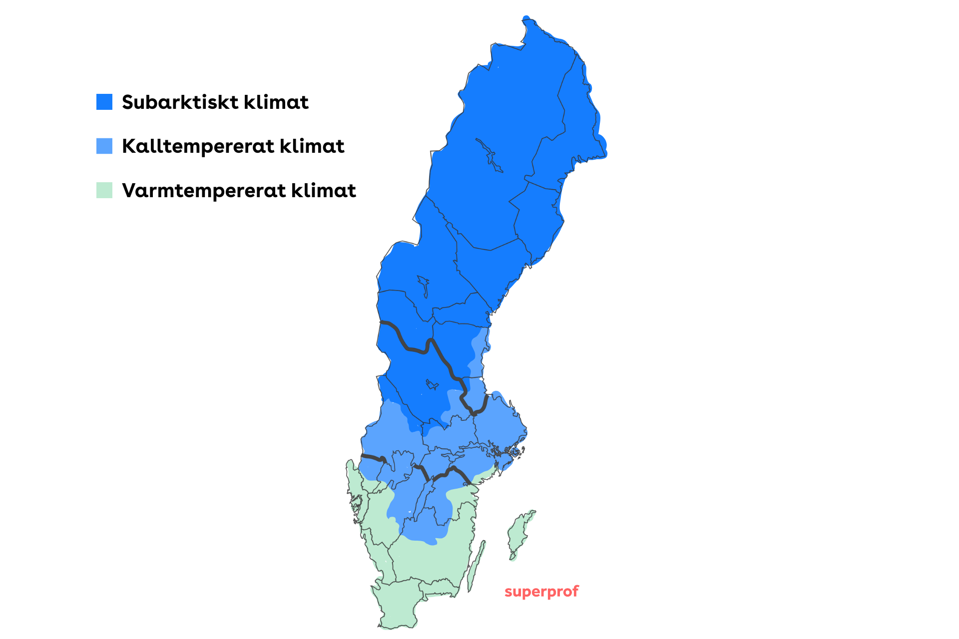 Illustration över Sveriges klimatzoner.