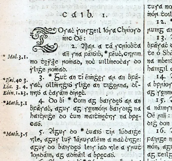 Bild på sida i en gammal bok med ord på skottländska. 