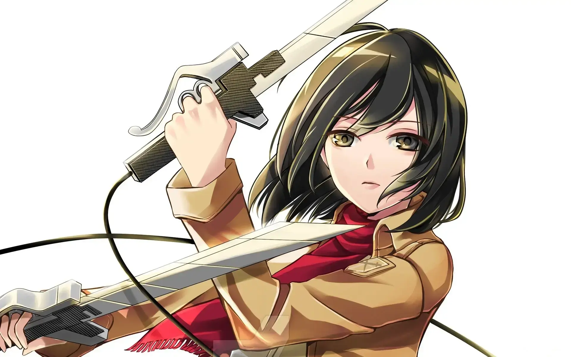 Bilden föreställer karaktären Mikasa Ackerman från anime- och mangaserien Attack on Titan. 