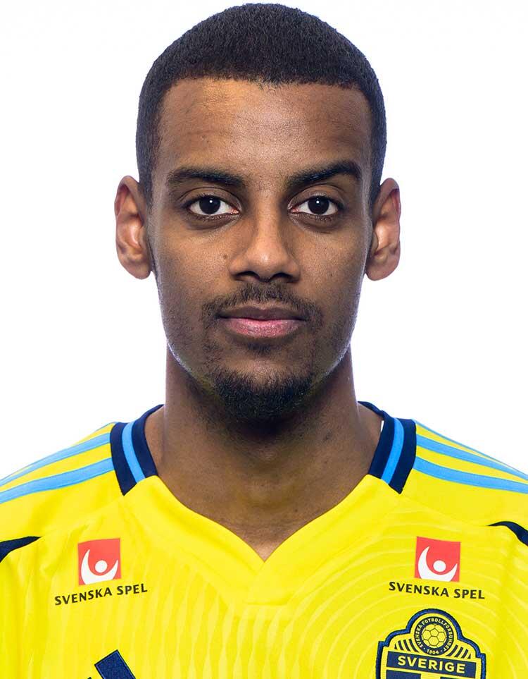 Porträtt av Alexander Isak i sin landslagströja.