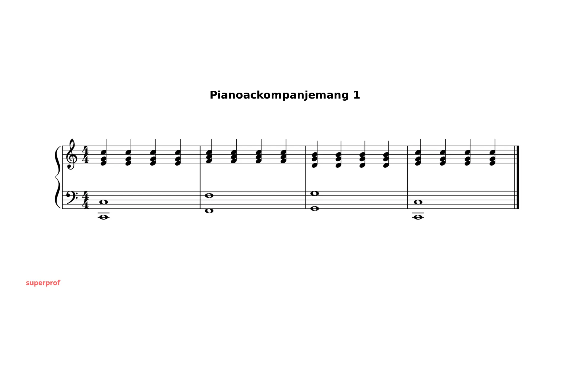 Ett enkelt pianoackompanjemang i fyrfjärdedelstakt.