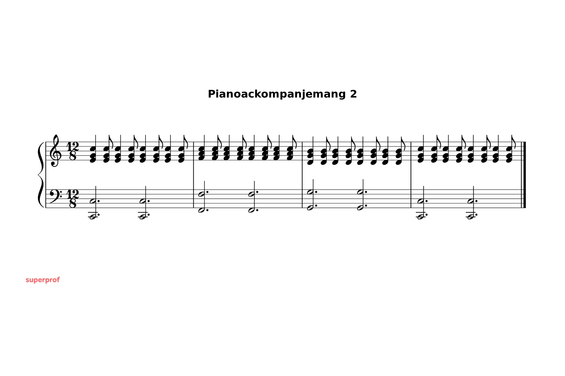 Ett enkelt pianoackompanjemang i tolvåttondelstakt.