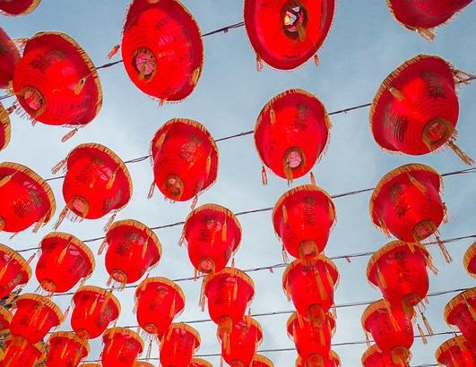 Colourful lanterns are hung to start the new year