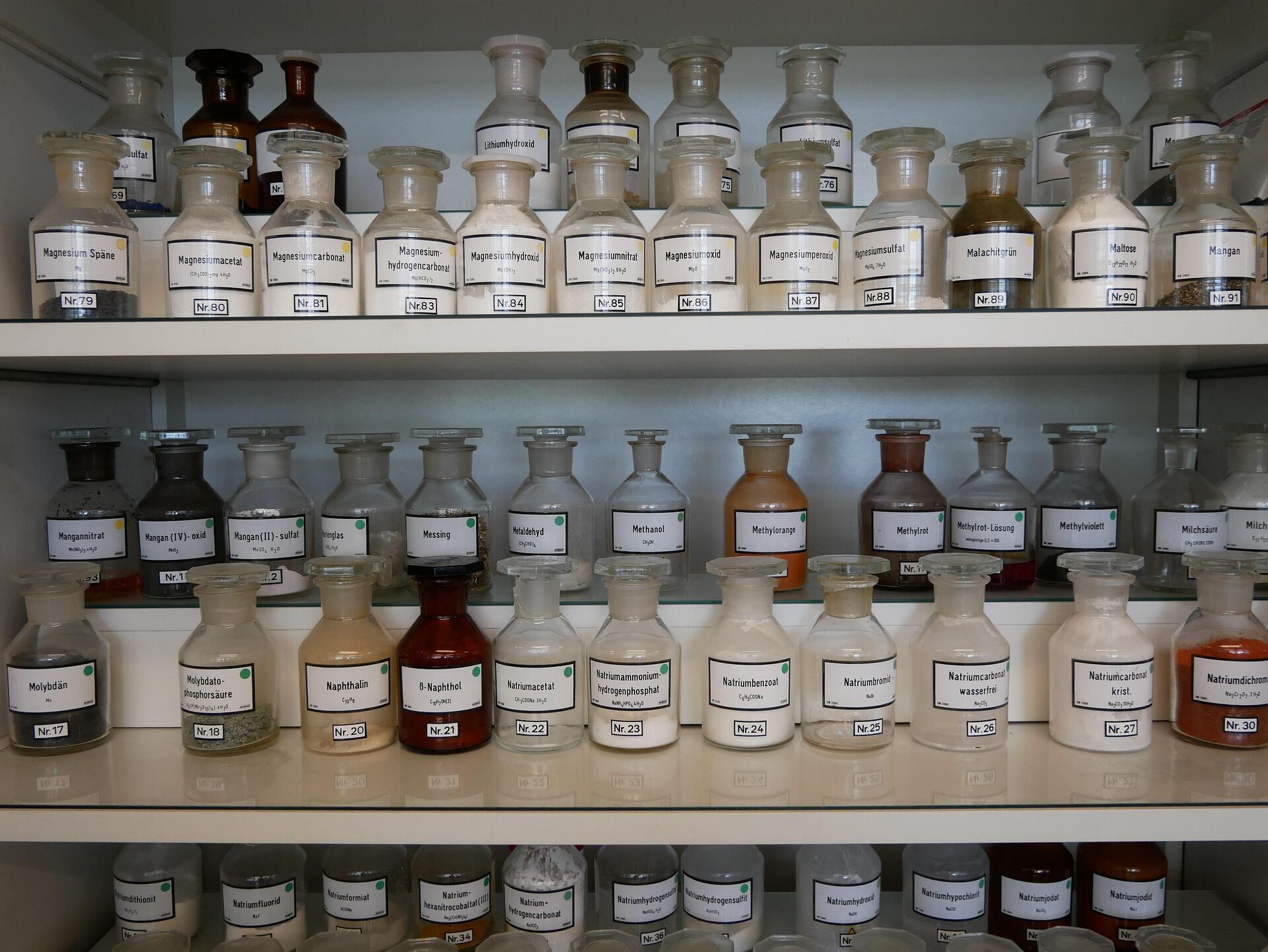Chemicals kept in a lab