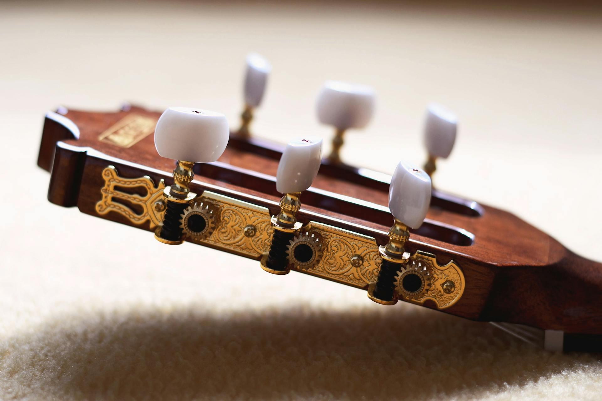 Close-up of Classical Guitar Tuning Pegs
