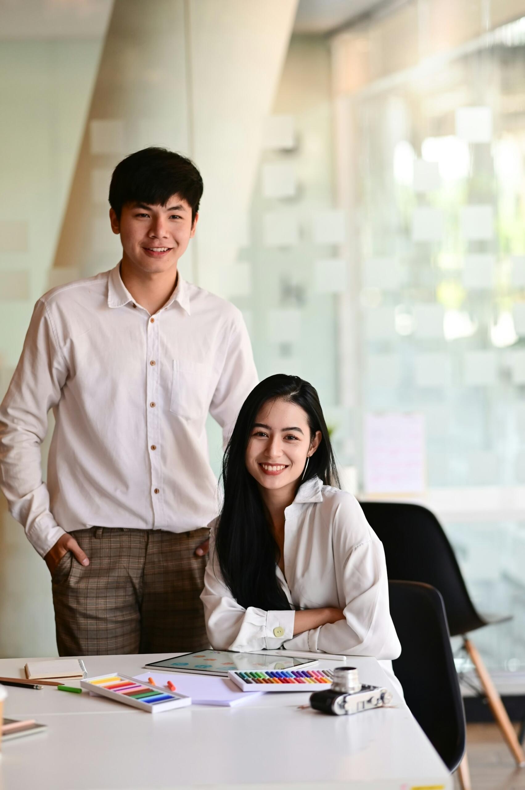 A smiling couple indoors.