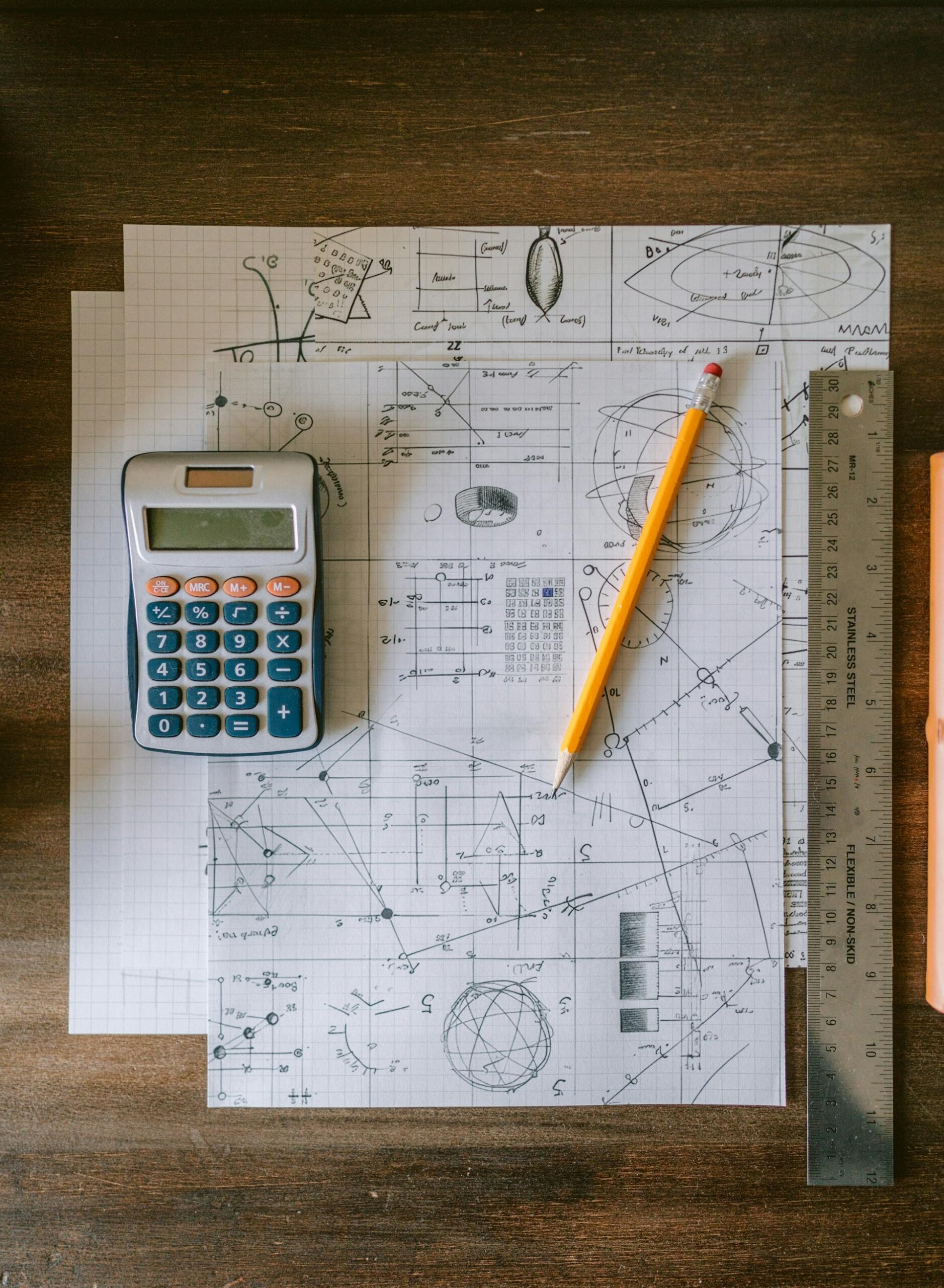 maths worksheet with a calculator and pencil