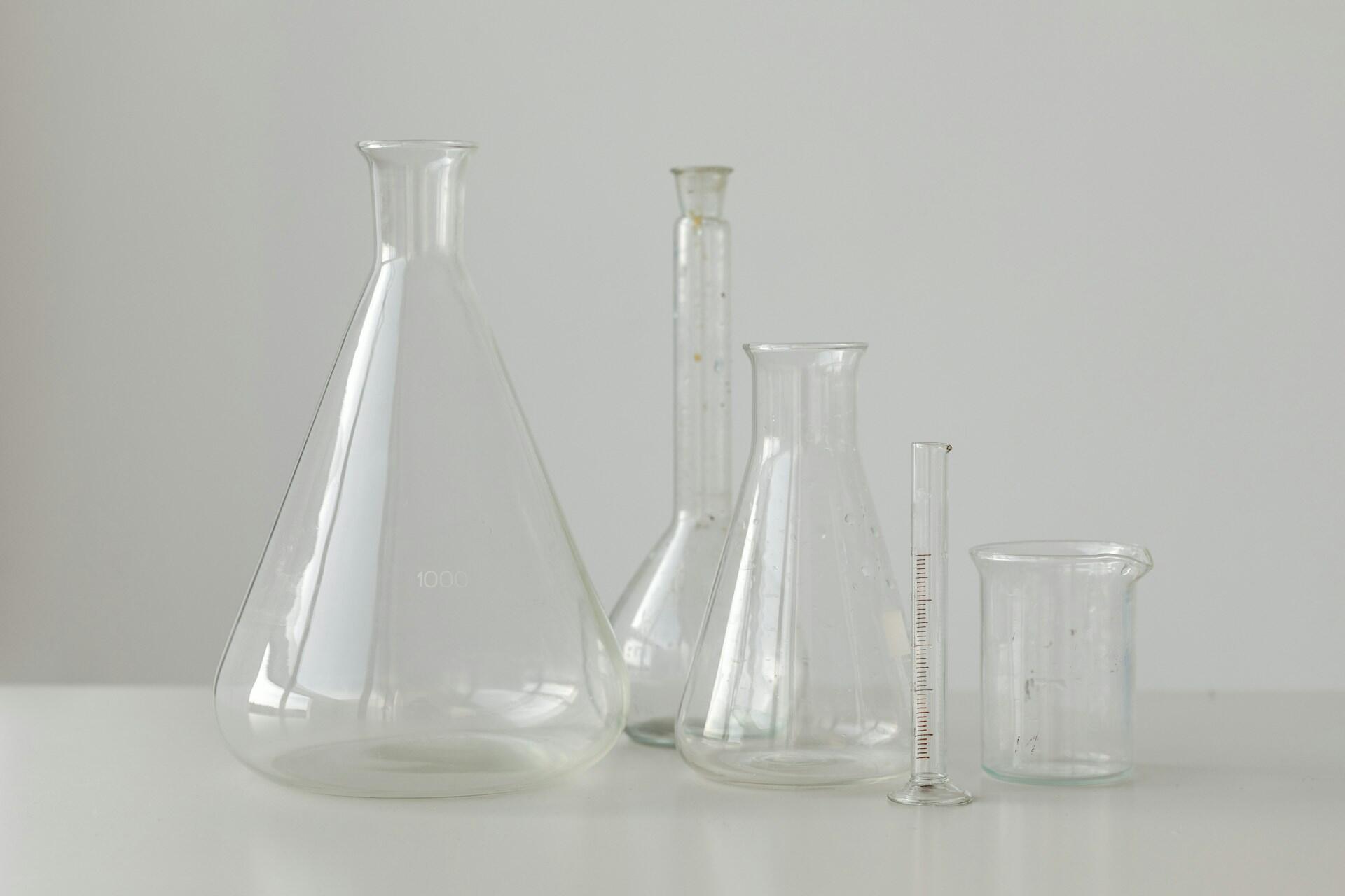 Empty flasks and beakers.