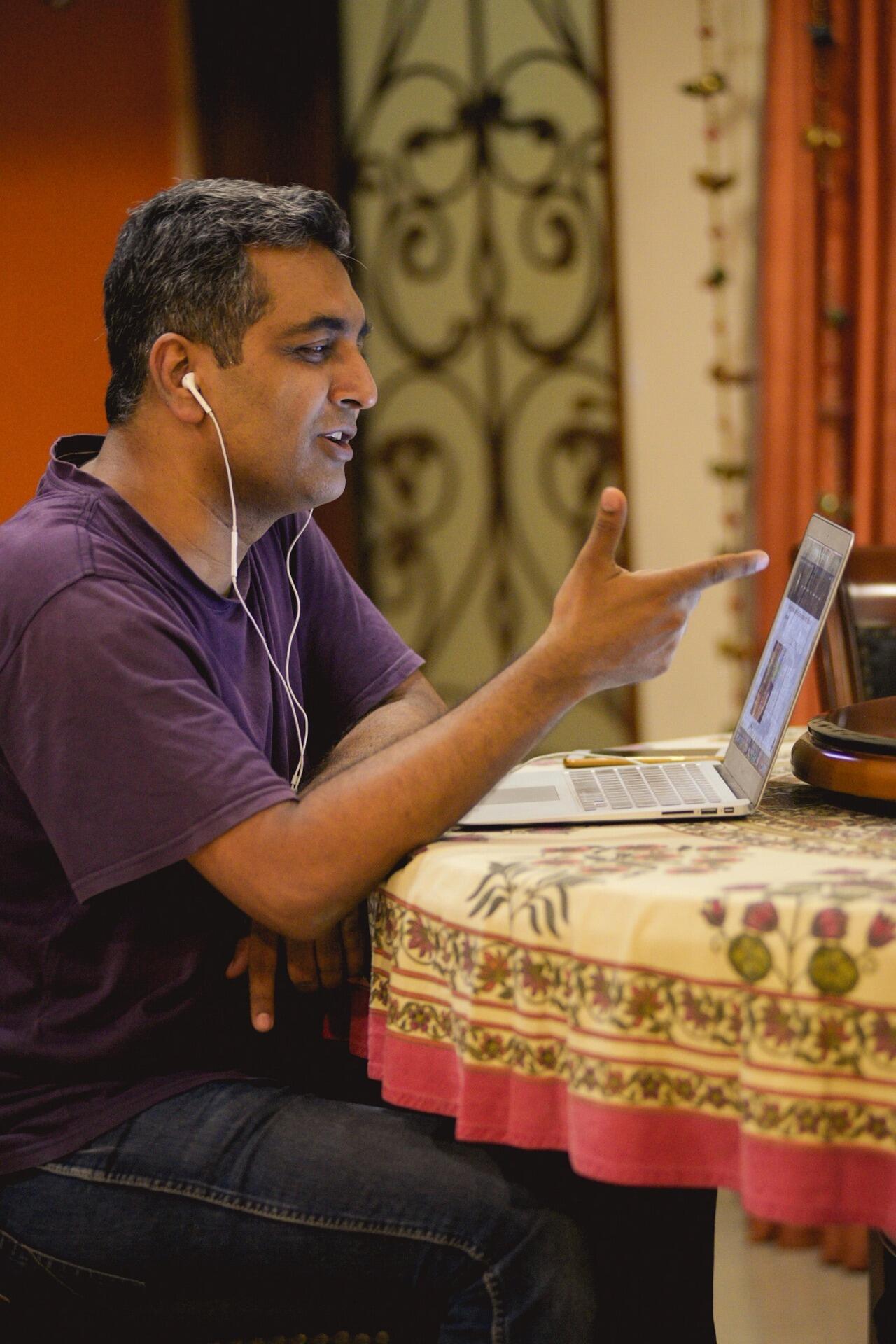 A man participating in an online call