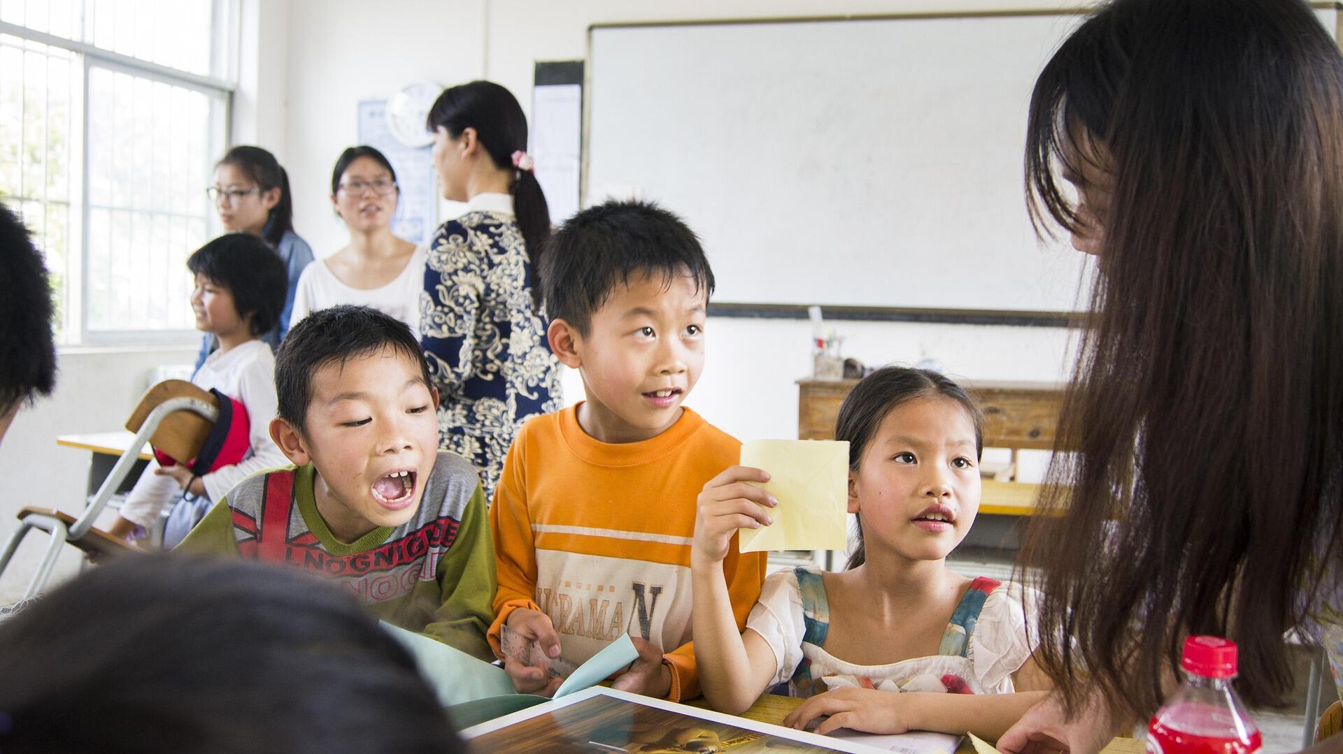 children studying in class