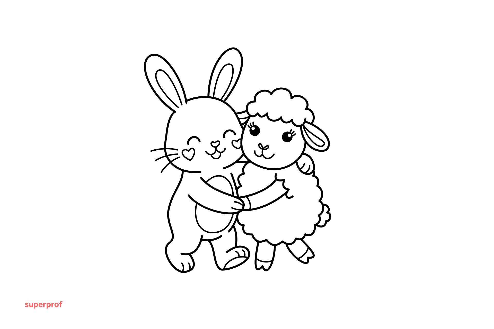 easter colouring page of a bunny and lamb